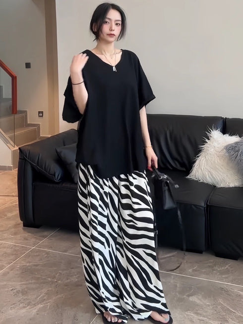 Women Casual Tiger Print Loose Straight Cut Trousers